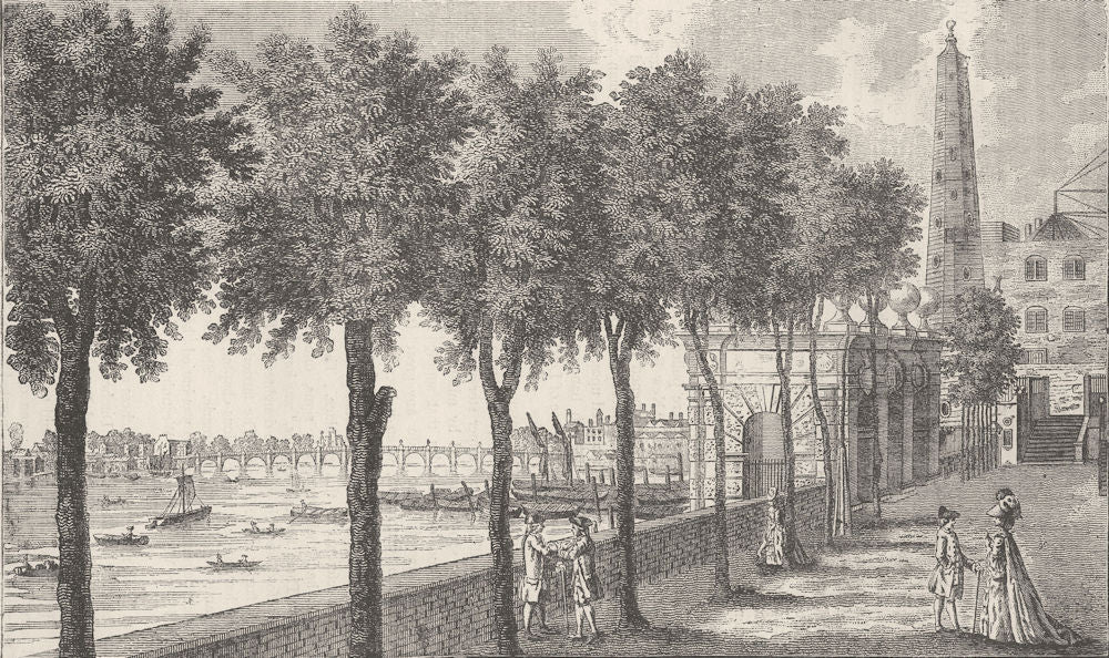 THE STRAND. York Stairs and the Water Tower in 1780 c1880 old antique print